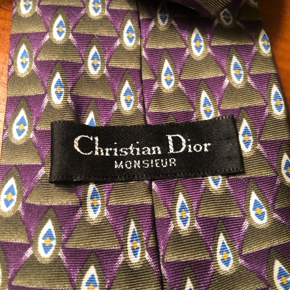 Christian Dior Monsieur Purple and Green Patterned All Silk Tie - Picture 5 of 7